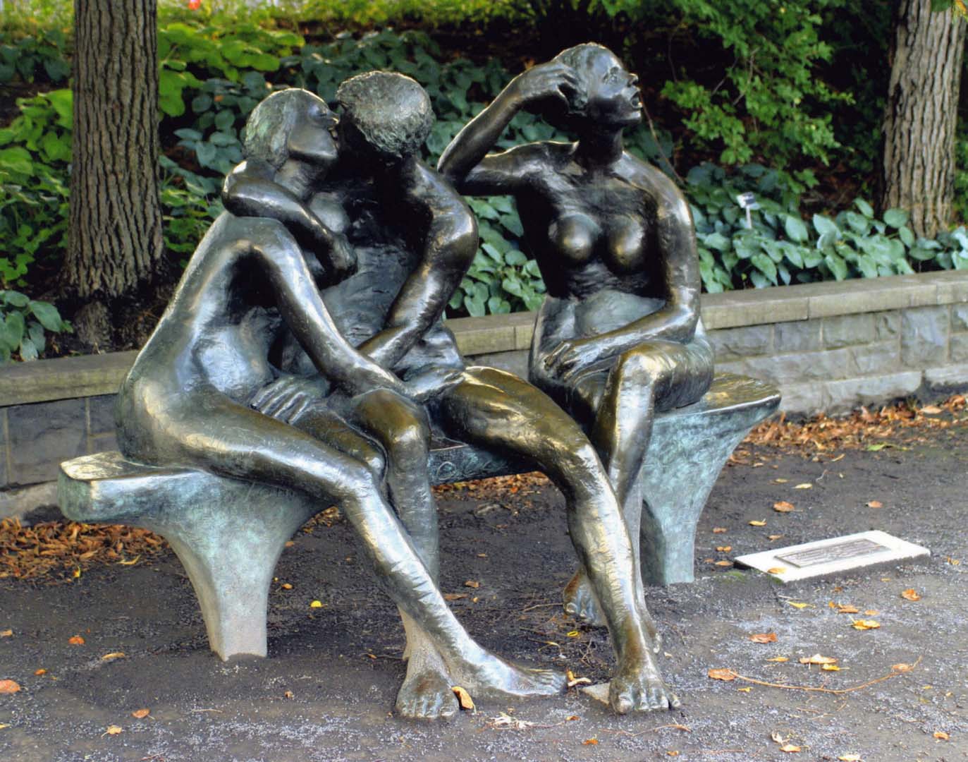 A bronze sculpture of three women in Old Town, Montreal, Quebec